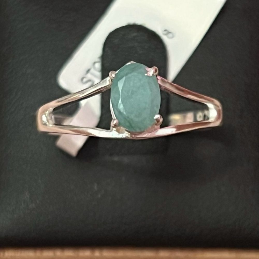 Stunning Artisan Sterling Silver Genuine Emerald Ring Size 6